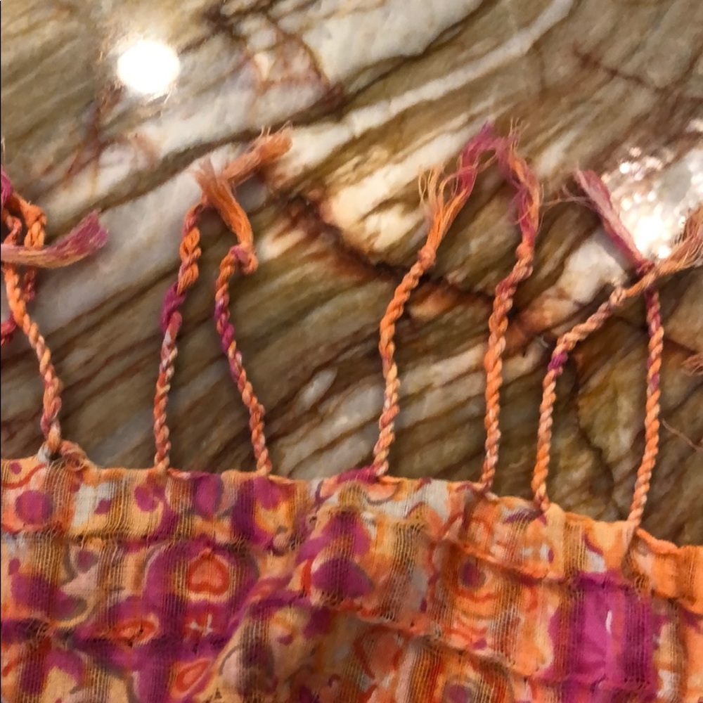 Colorful Orange and Pink Fringed  Scarf/ Throw - Picture 5 of 5